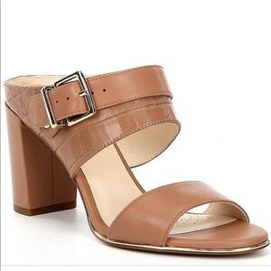 Katherine Kelly Crocodile embossed leather sandal tan shoe size  6.5 slide heel